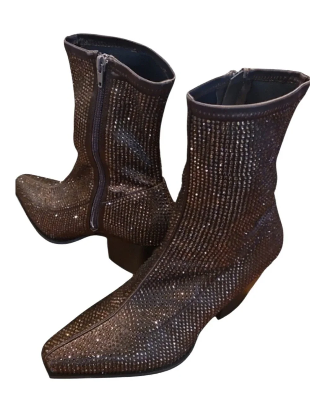 Gianni Bini Zeller Rhinestone Mesh Block Heel Booties Brown Sz 8 New